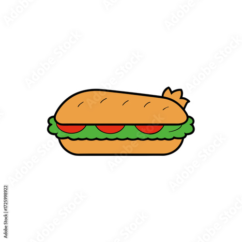 Cartoon sub sandwich with lettuce and tomato isolated on transparent background