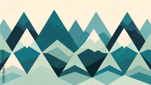 Geometric abstract mountain landscape in teal and cream colors