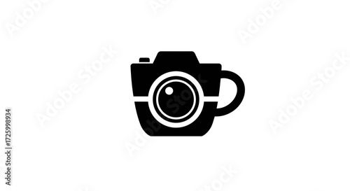 A creative logo design featuring a black camera combined with a coffee cup on a white background
