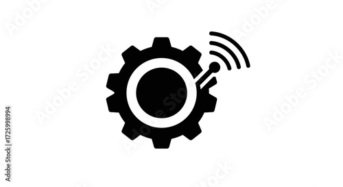 Black gear with a hollow center and a wifi signal icon attached to the right side of the gear shape