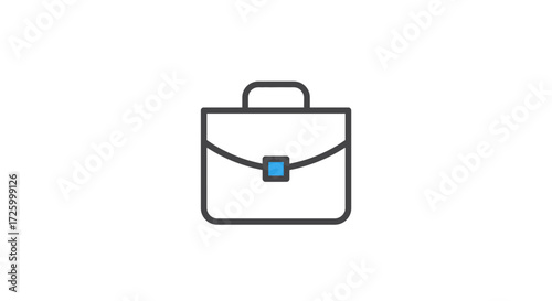 Illustration of a simple white briefcase with a blue square lock and a gray handle on a white background