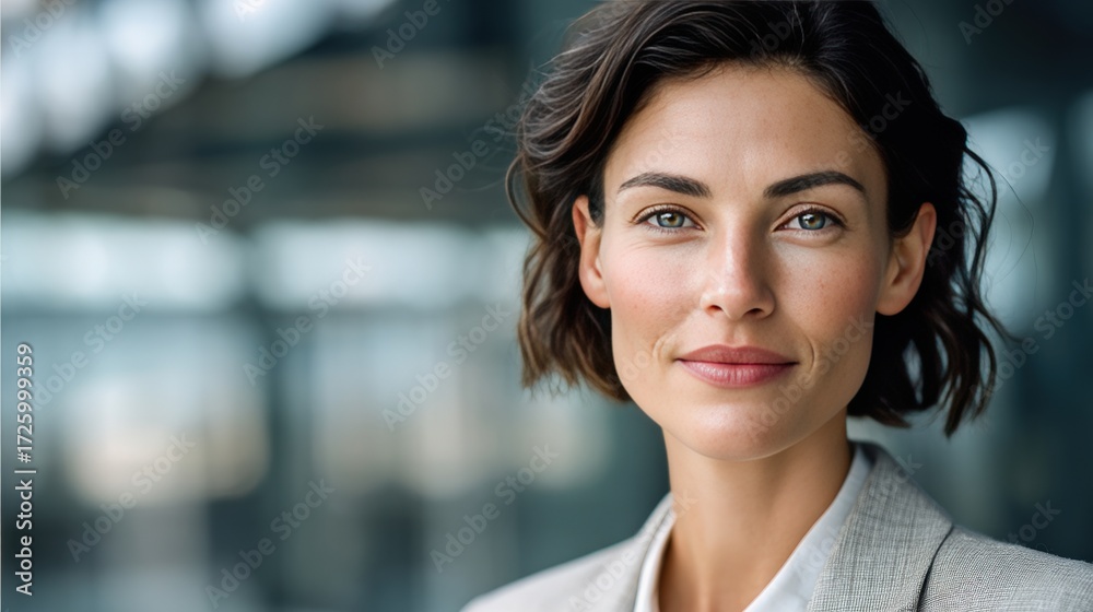 Obraz premium Confident Businesswoman in Modern Office Setting with Natural Light