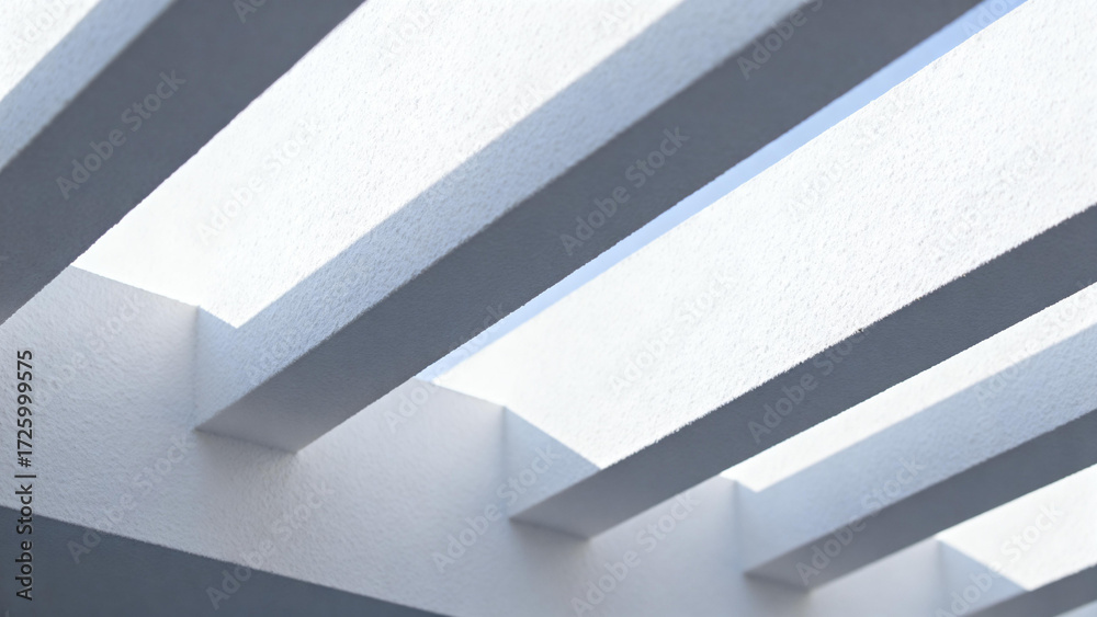Fototapeta premium Minimalist Architectural Structure with White Beams and Shadows in Bright Lighting Modern Geometric Building Design Featuring Clean White Lines and Light Play