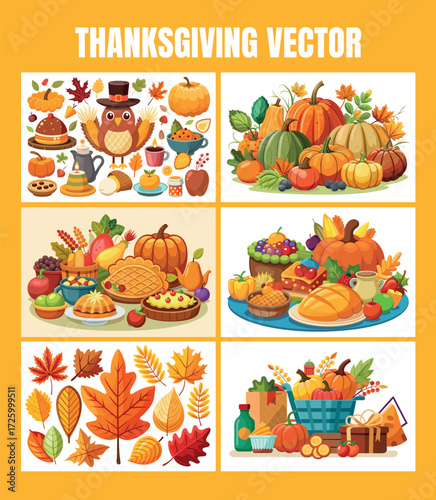 Festive thanksgiving collection featuring pumpkins autumn leaves food and decorative elements