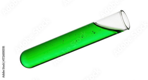 Glowing green liquid in a laboratory test tube with cap scientific experiment concept