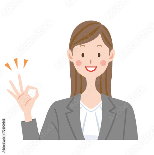 OKサインするビジネスウーマンのイラスト　スーツの女性　会社員
