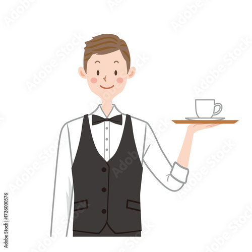 ウェイター　カフェの店員　コーヒー
