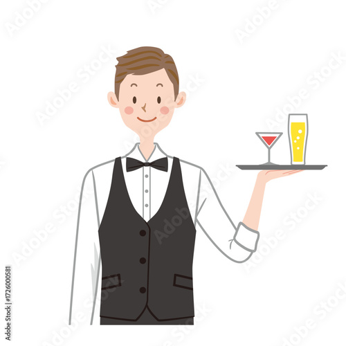 バーテンダーのイラスト　店員　バー　カフェ　お酒
