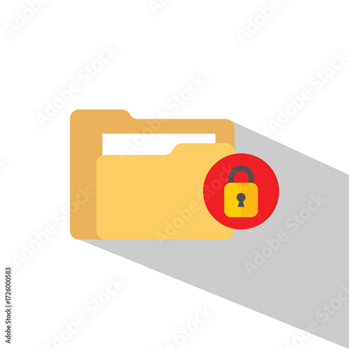  manila folder with a red circle and a gold padlock, symbolizing data security, file protection, and confidential access.