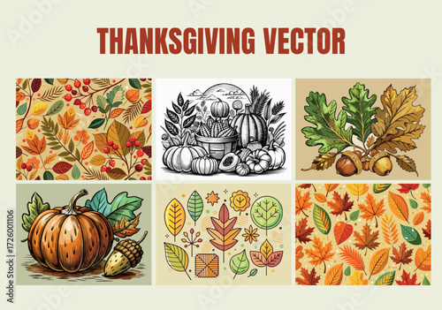 Harvest thanksgiving collection with pumpkins leaves acorns autumn foliage and rustic decorations for festive seasons