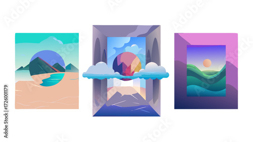 Abstract landscape art mountain view nature scene cloudscape design digital artwork vector illustration