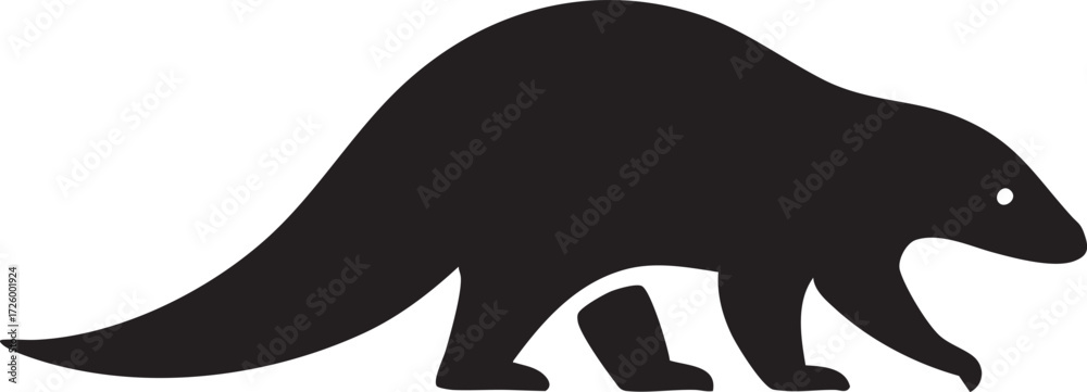 Obraz premium Black silhouette of a badger walking with its tail extended isolated on white background silhouette