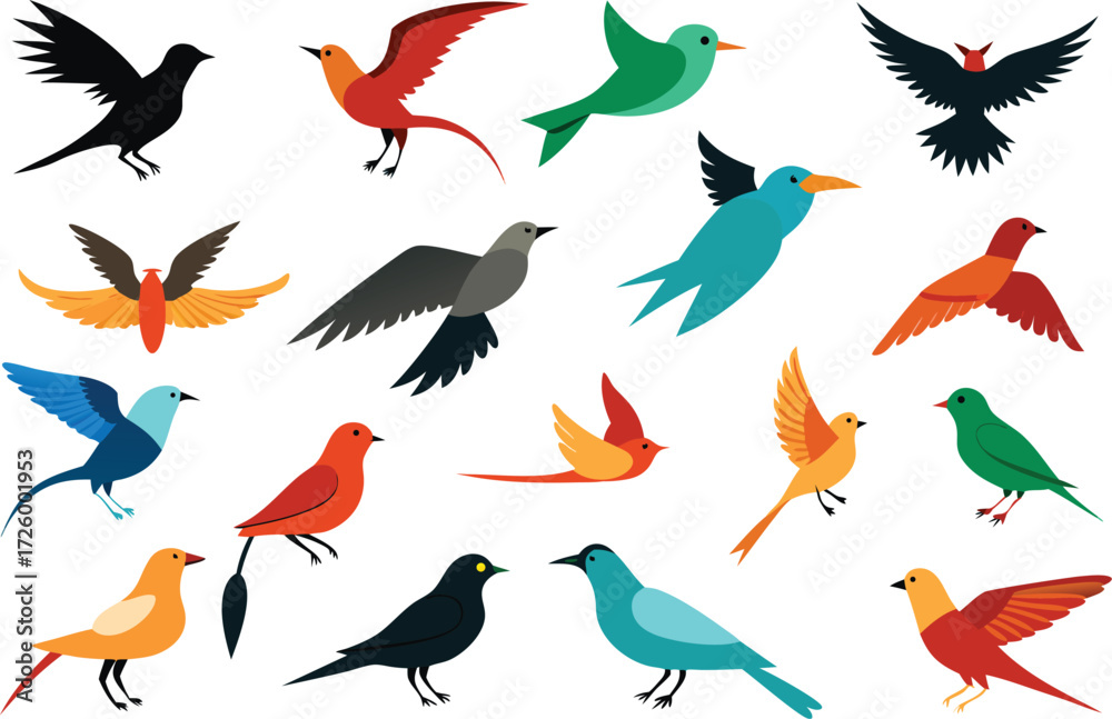 Fototapeta premium Ultimate bird collection 200 vector bird illustrations scalable eps icons set isolated on transparent background