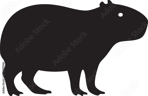 A simple black silhouette of a capybara standing in profile isolated on white background silhouette