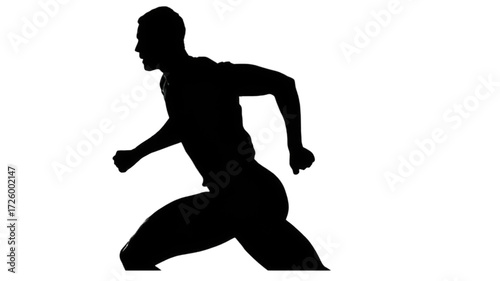 Black silhouette of a muscular athletic man running.