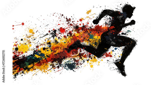 Dynamic Silhouette of a Runner with Colorful Paint Splatters.