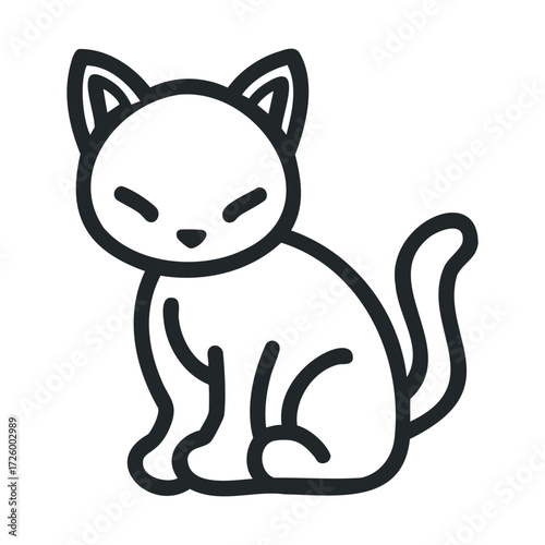 Cute cat outline design for playful art and crafts purposes. Vector black icon