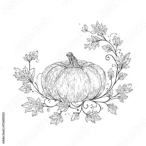 Wallpaper Mural Autumn harvest decoration with pumpkin and leaves. Vector black icon Torontodigital.ca