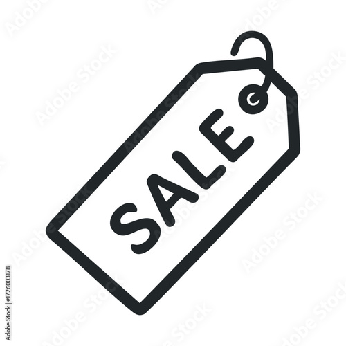 Sale tag for promotional discount events in retail settings. Vector black icon