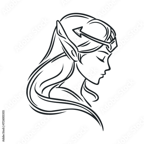 Elegant elf character design for fantasy projects and concepts. Vector black icon