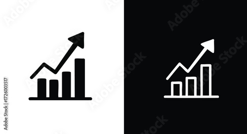 Two contrasting icons depicting a bar graph with an upward trending arrow, symbolizing growth.