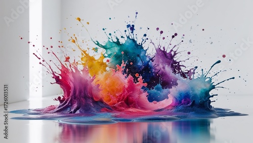 An energetic splash composition showcasing bright and bold colors.