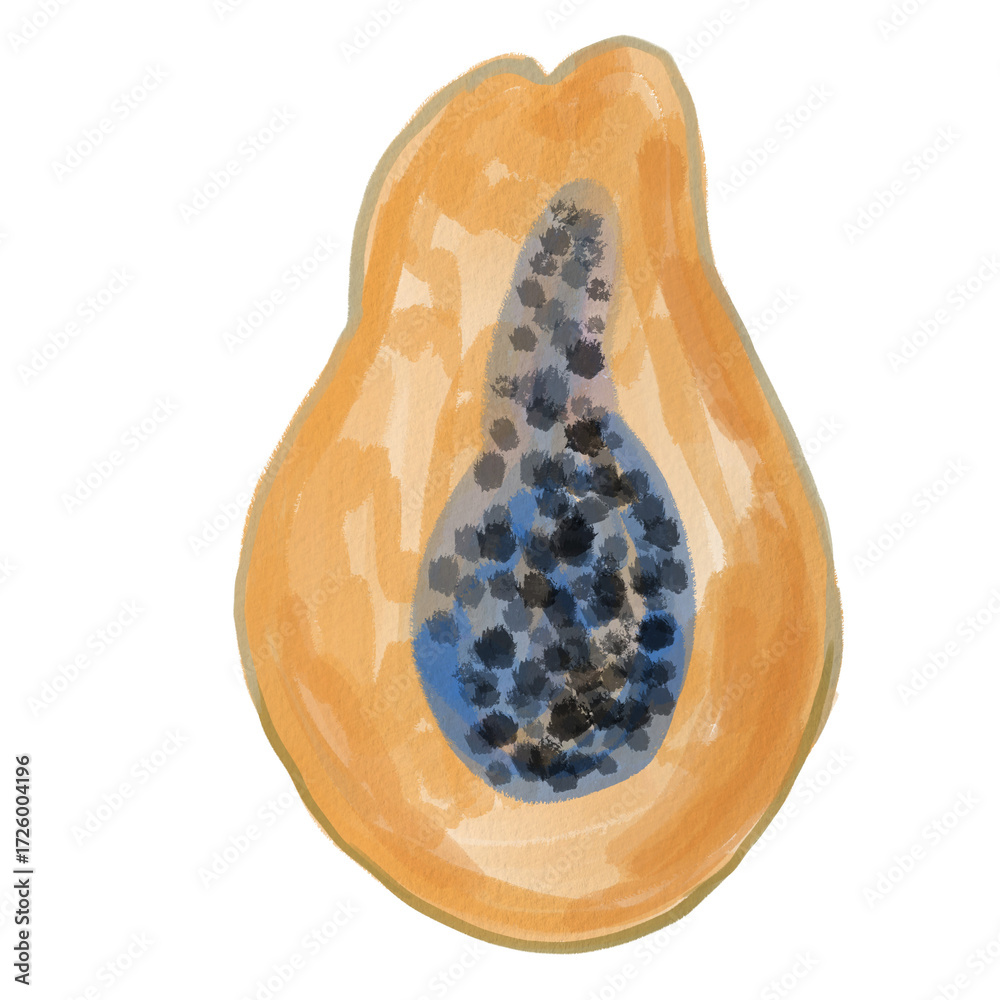 Fototapeta premium Hand drawn watercolor coastal sea themed illustration. Papaya 
