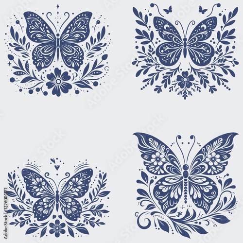 Floral Butterfly Vector SVG Bundle, Flower SVG, Butterfly SVG, Floral Butterfly SVG, Silhouette, Vector, Cutting File For Cricut, Butterfly Wing SVG