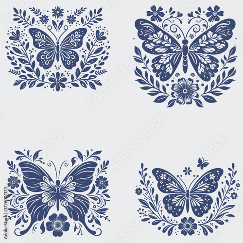 Floral Butterfly Vector SVG Bundle, Flower SVG, Butterfly SVG, Floral Butterfly SVG, Silhouette, Vector, Cutting File For Cricut, Butterfly Wing SVG