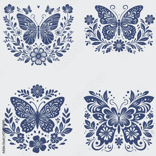Floral Butterfly Vector SVG Bundle, Flower SVG, Butterfly SVG, Floral Butterfly SVG, Silhouette, Vector, Cutting File For Cricut, Butterfly Wing SVG