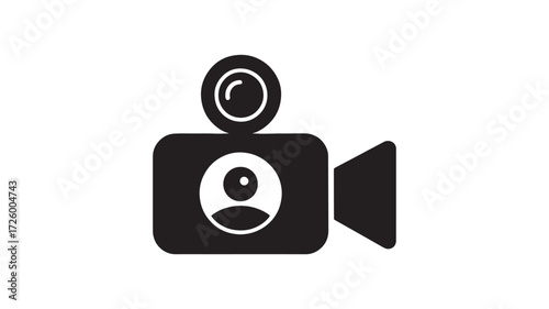 Simple video camera icon black glyph vector illustration for film and movie production isolated on white background