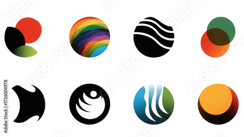Collection of abstract circular logo design elements.