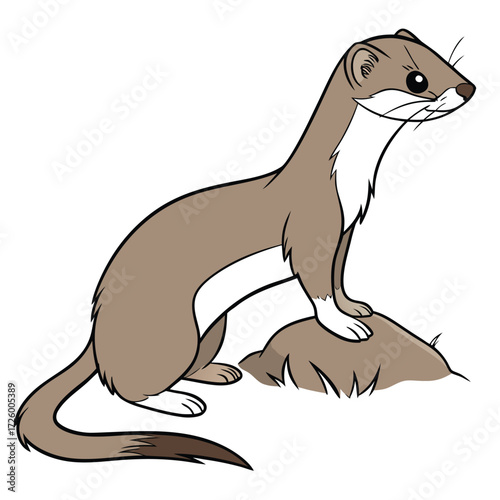 Cartoon Weasel Standing on a Small Mound of Dirt ermine stoat