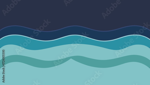 Abstract flowing waves in shades of blue and teal with dark navy background