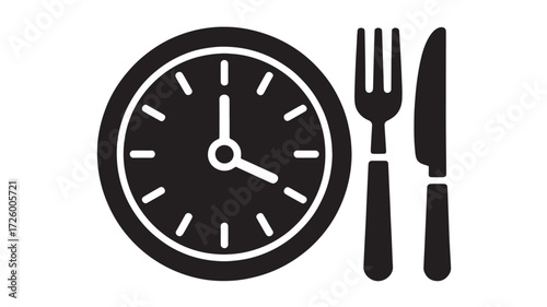 Lunch time icon clock with fork and knife vector illustration for restaurant or food related design