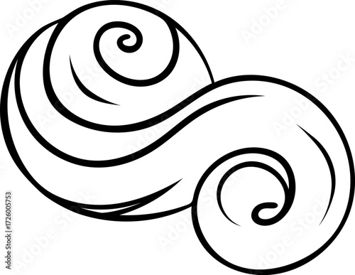 Hand-drawn black and white icon of a braided bun shaped like a spiral figure eight, sketch style illustration of delicious intricate pastry. Simple doodle of artistic bakery