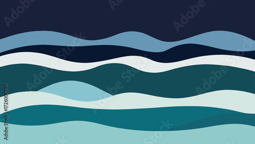 Abstract layered waves in cool blue and teal tones