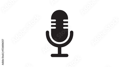 Minimalist microphone icon simple flat vector glyph for podcasting and recording isolated on white background