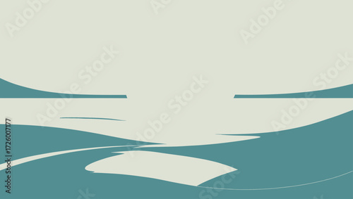 Abstract minimalist landscape with flowing lines and muted colors