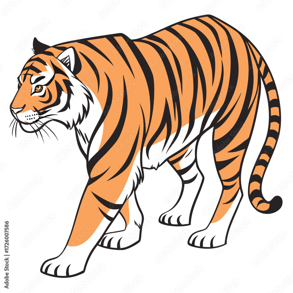 Obraz premium Stylized Bengal Tiger Walking with Orange and Black Stripes wild animal predator