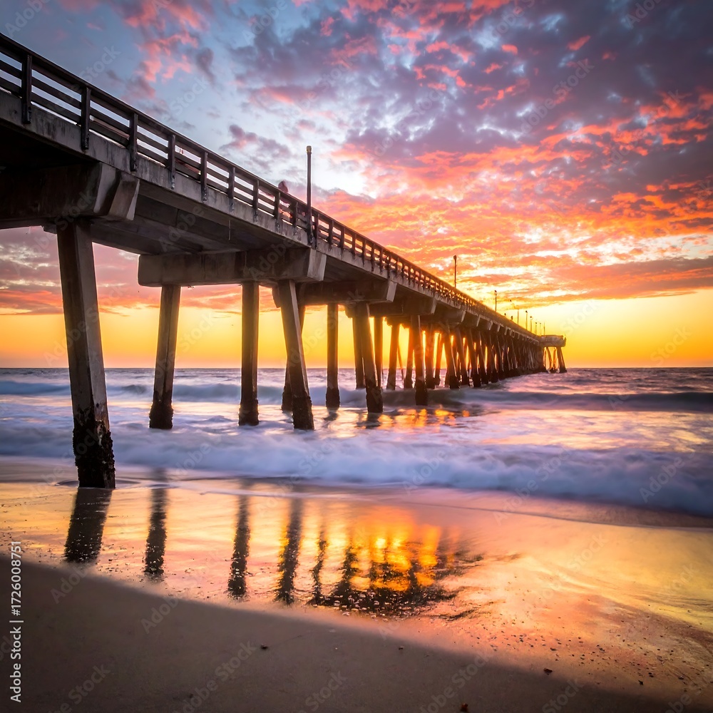 Fototapeta premium Sunset pier over ocean