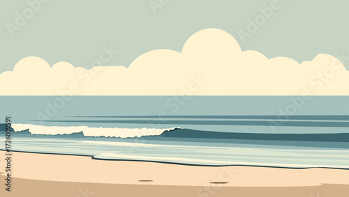Serene beach landscape with gentle waves and cloudy sky