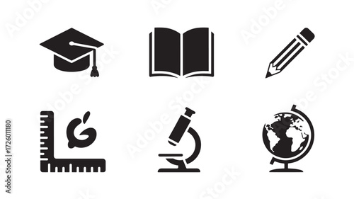 Set of education icons simple black glyph vector design isolated on white background for web and mobile apps