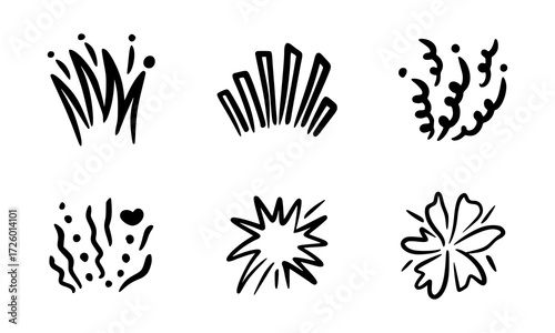 Doodle Firework Vector Icons, Hand Drawn Heart Sparkle Burst and Flash Set, Comic Style Explosion Symbols, Twinkle Squiggle Ornaments, Decorative Festive Shining Elements