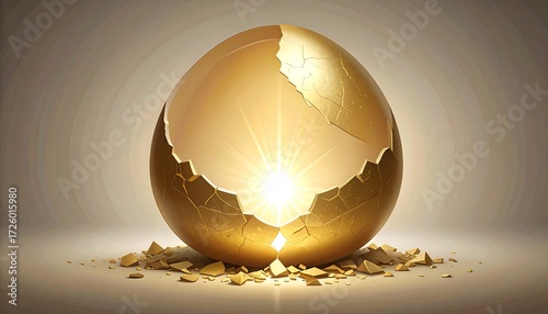 Golden egg cracked open, revealing light