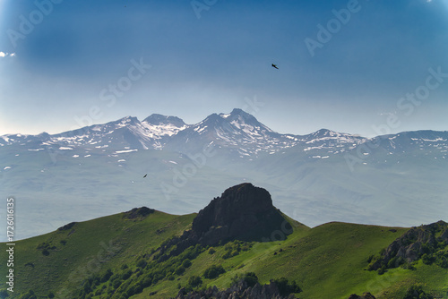 Beautiful view of a mountain range in Armenia, perfect for travel, tourism, adventure, and nature themes.