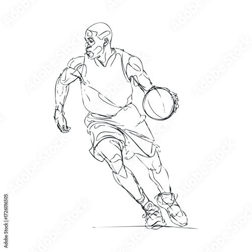 Dynamic basketball player in motion during an exciting game. Vector black icon