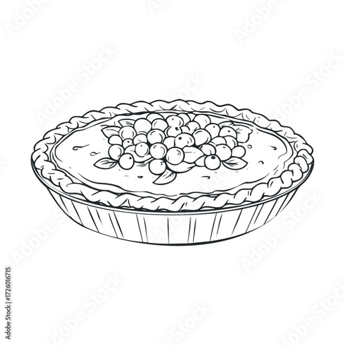 Berry pie dessert with fresh berries and crust design for baking. Vector black icon