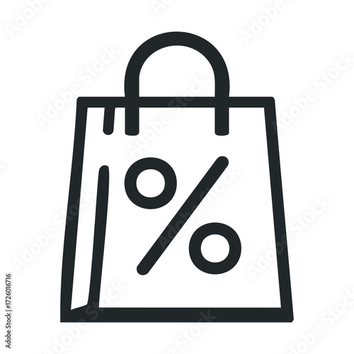 Stylish shopping bag with discount symbols for sale events. Vector black icon