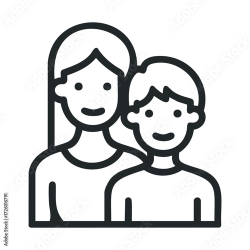 Family bond between mother and son in a simple style. Vector black icon